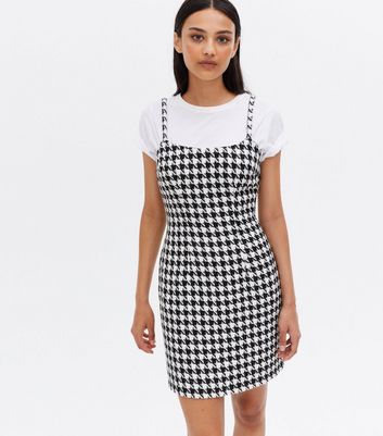Black Dogtooth Square Neck Pinafore ...